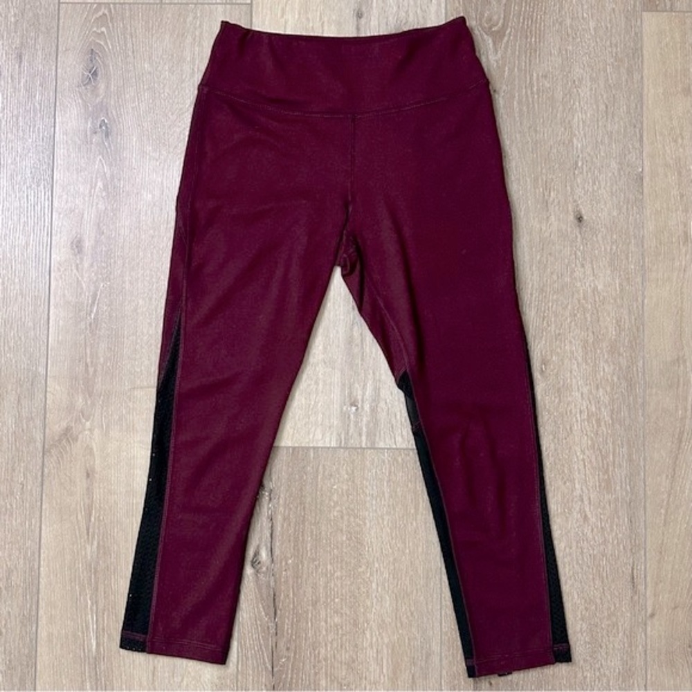 Like New GOTTEX Yoga Leggings Cropped Maroon & Black Mesh Women’s XS